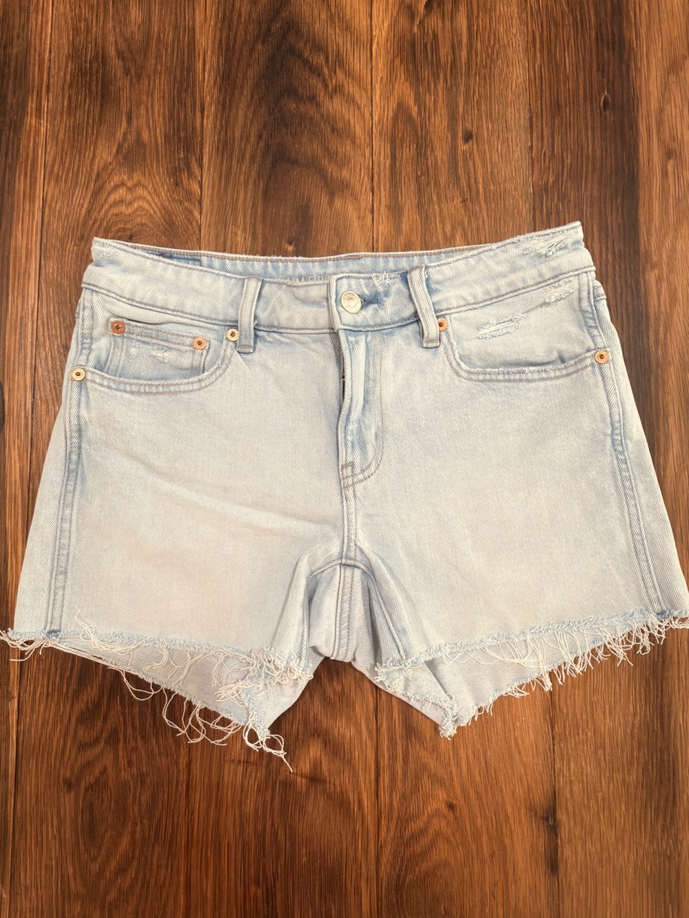 American Eagle Outfitters Light Blue Frayed Hem Denim Shorts